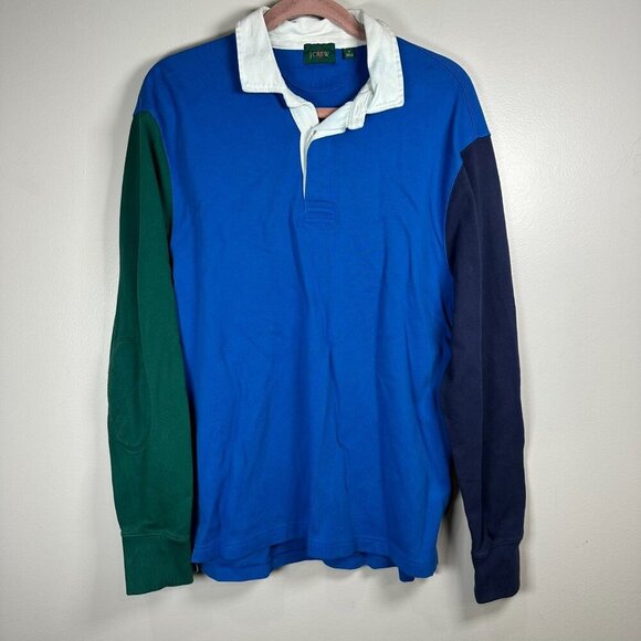 J.CREW Other - Vintage J Crew Rugby Polo Shirt Colorblock Mens M Long Sleeve Navy Green 90s